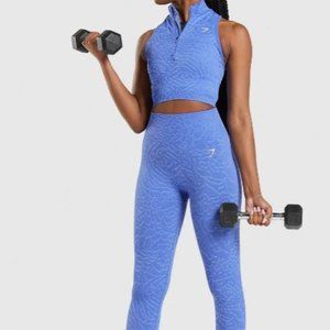 Gymshark Adapt animal seamless setup with zip crop and leggings Court Blue